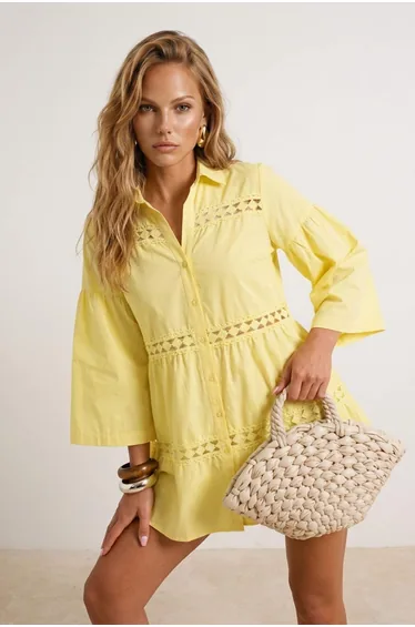 100% Cotton Beach Shirt with Yellow Woven Stripe Accessories