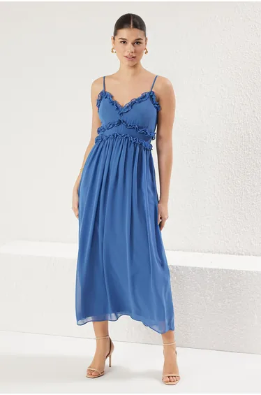 Blue A-line Maxi Woven Dress