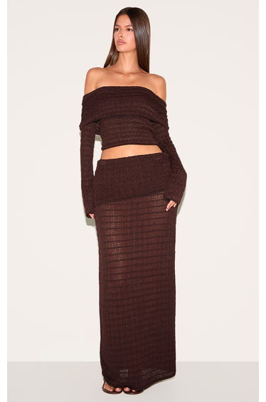 Chocolate Fold Over Textured Knit Skirt