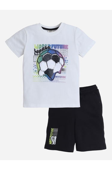 Boys Football Graphic Print Cotton T-Shirt and Shorts Set