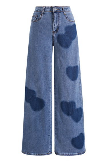 Contrast Heart Motif Straight Leg Jeans