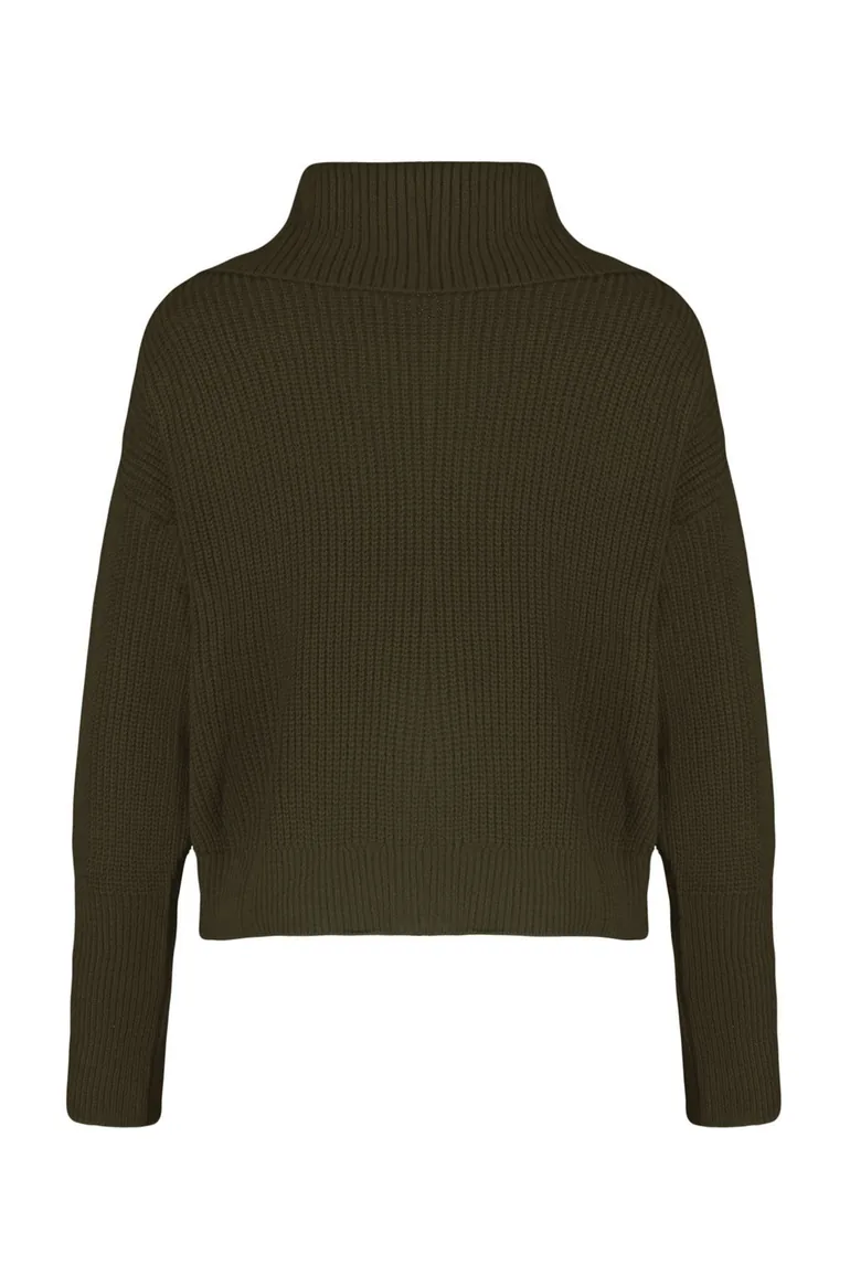 Khaki Wide Cut Turn-down Collar Zippered Knitwear Cardigan - 8