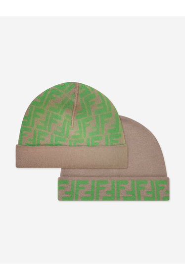 Kids FF Logo Reversible Beanie in Beige
