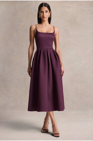 Jamila | Plum Scoop-Neck Midi Dress