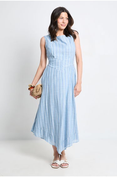Stripe Sleeveless Asymmetric Midi Dress