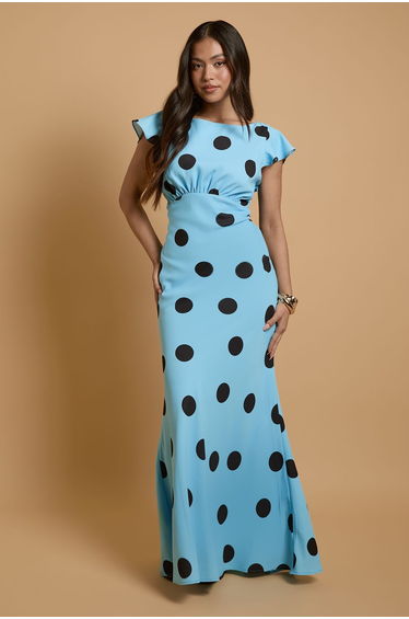 Petite Polkadot Crepe Maxi Dress