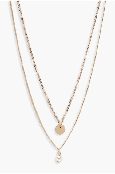 Circle & Pearl Simple Layered Necklace - gold