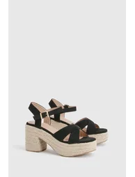 Platform Espadrille Cross Over Wedge - black - 1