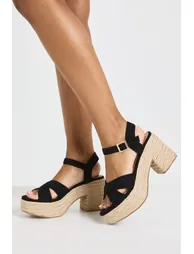 Platform Espadrille Cross Over Wedge - black
