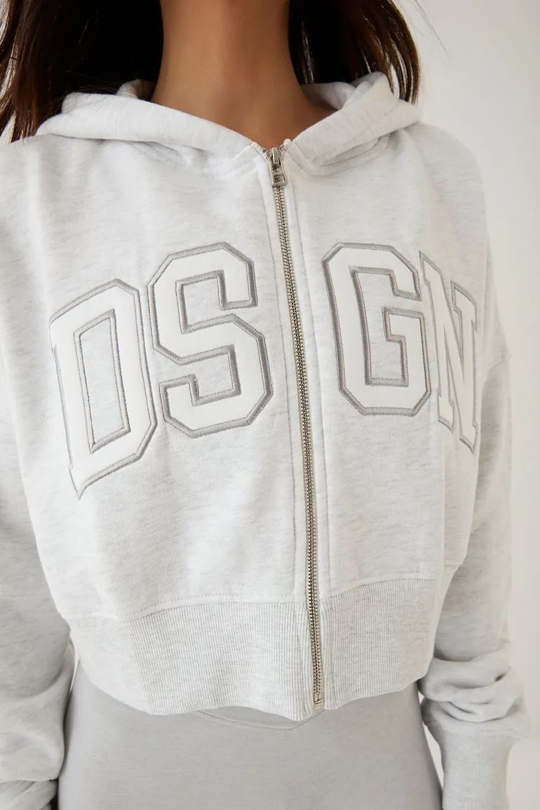 DSGN Studio Collegiate Applique Boxy Crop Zip Through Hoodie - ash grey - 2