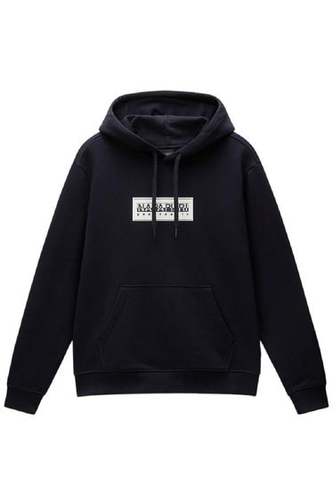 Napapijri Mens Box Logo Cotton Loose Fit Hoodie - Black