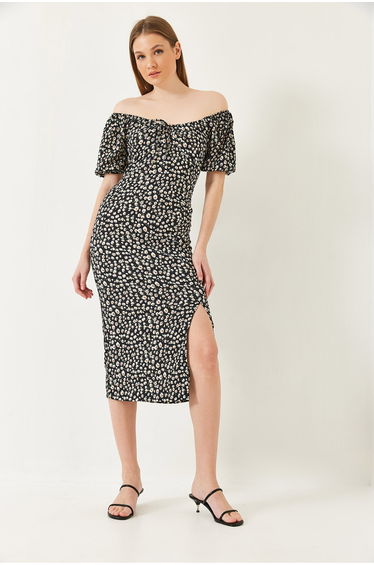 Women's Carmen Collar Slit Summer Knitted Dress