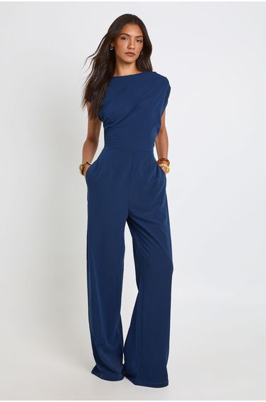 Tall Asymmetric Wide Leg Jumpsuit - navy