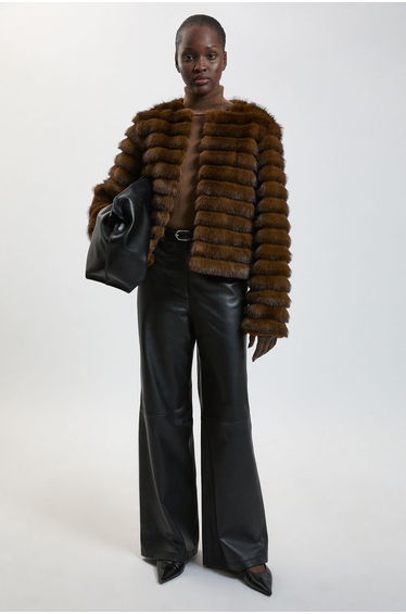 Faux Fur Panelled Long Sleeve Jacket