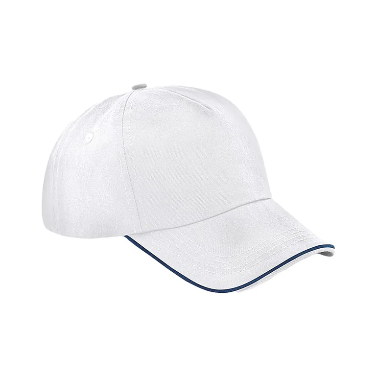 Beechfield Authentic Piped 5 Panel Cap - White/French Navy