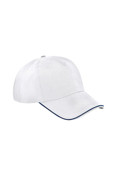 Beechfield Authentic Piped 5 Panel Cap - White/French Navy