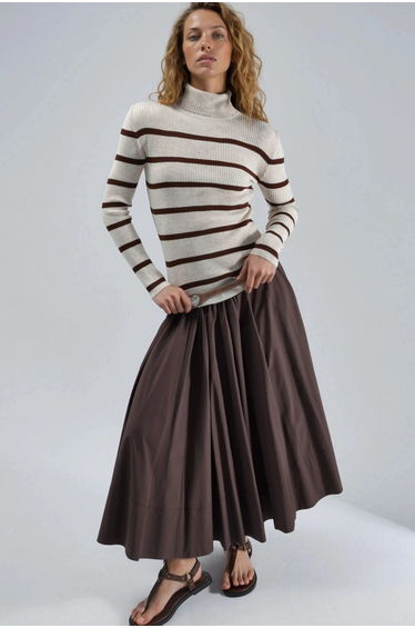 MY FASHION Fitted Striped Ribbed Turtleneck Sweater