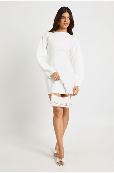 Structured Flare Sleeve Mini Shift Dress - cream