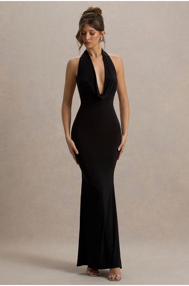 Milani | Black Cowl Neck Fishtail Maxi Dress