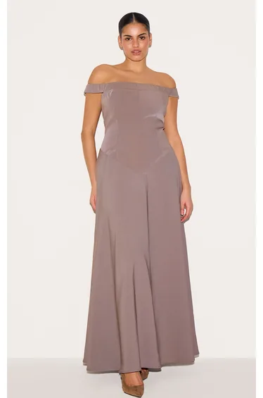 Plus Mushroom Structured Bardot V Waist Maxi Dress