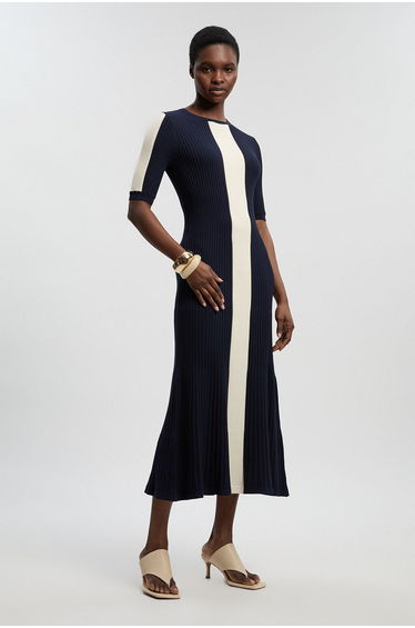 Colour Block Rib Knitted Dress