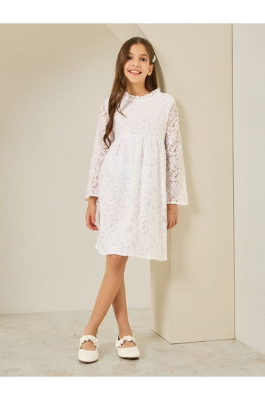 Girls Off-White Lace A-Line Dress