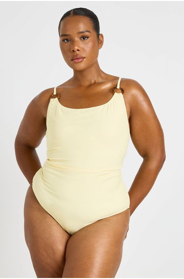 Plus Trim Detail Scoop Neck Swimsuit - lemon