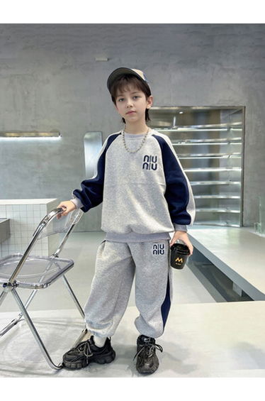 Teens Grey Color Block Sweatshirt and Joggers Set