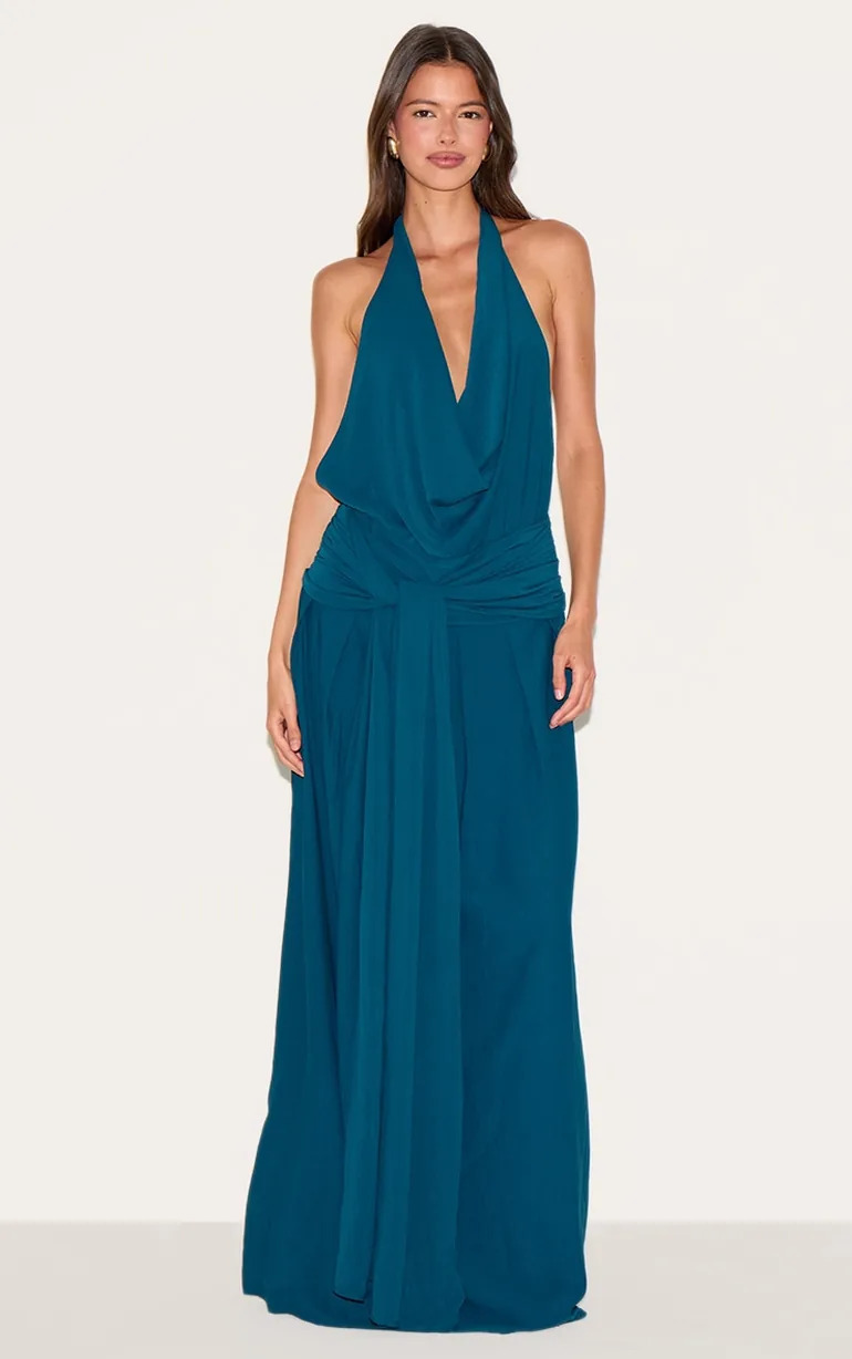 Teal Floaty Woven Cowl Neck Low Back Maxi Dress Prettylittlething : Evening Dresses : VogaCloset Iraq Teal Floaty Woven Cowl Neck Low Back Maxi Dress Prettylittlething : Evening Dresses : VogaCloset Iraq
