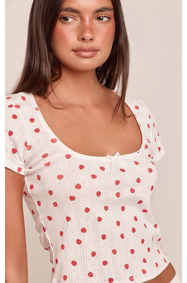 White Strawberry Pointelle Short Sleeve Pyjama Top