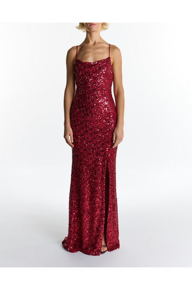Pippa Wine Sequin Cowl Neck Slip Maxi Dress
