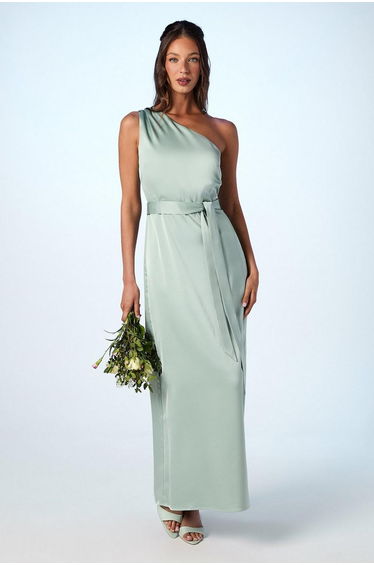 One Shoulder Satin Maxi Bridesmaid Dress