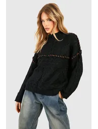 Chunky Contrast Stitch Jumper - black