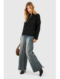 Chunky Contrast Stitch Jumper - black - 2