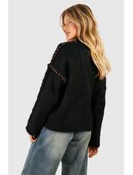 Chunky Contrast Stitch Jumper - black - 1