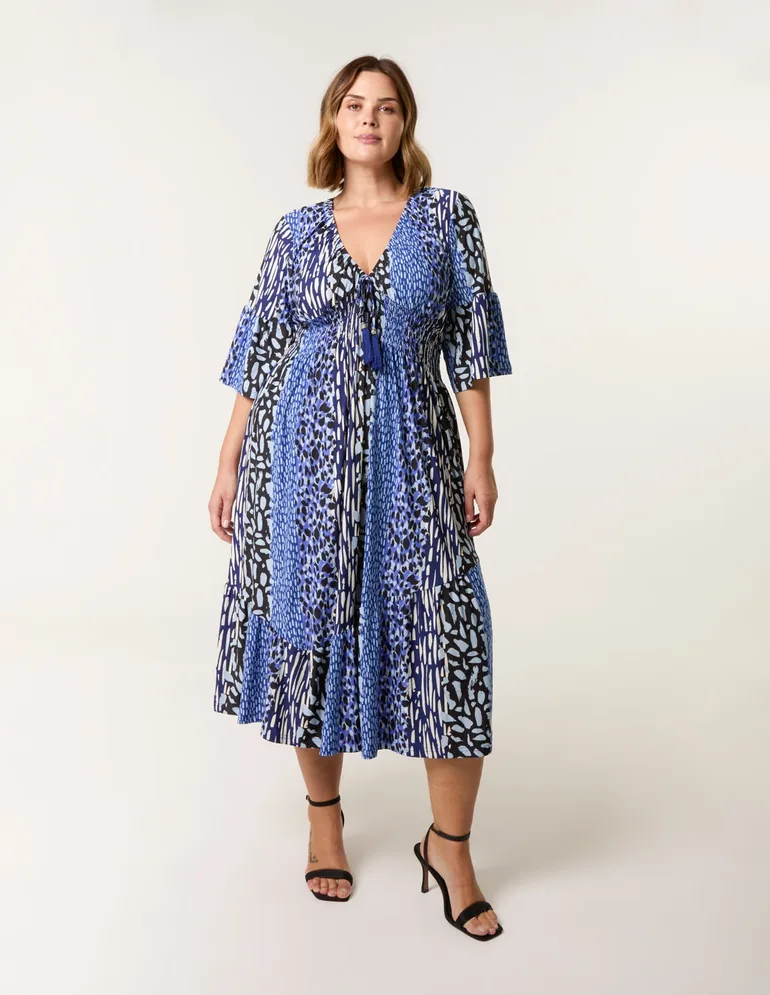 Curve Elasticated V-Neck Midi Dress - 3
