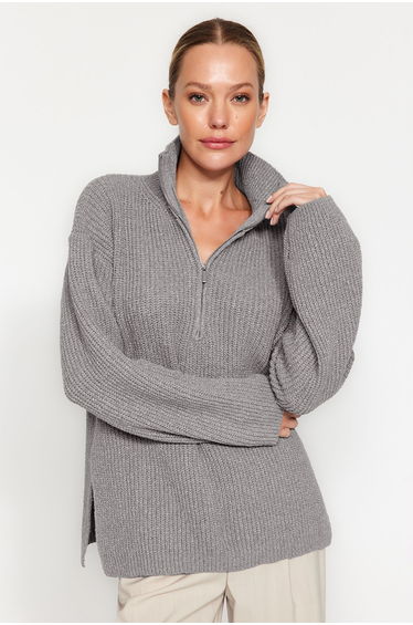 Gray More Sustainable Wide Fit Knitwear Sweater