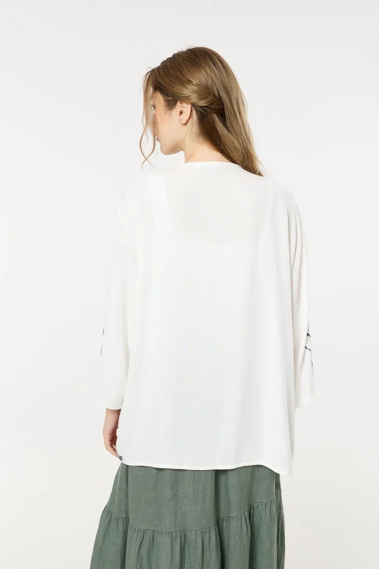 Floral Embroidered Open Front Kimono - 6