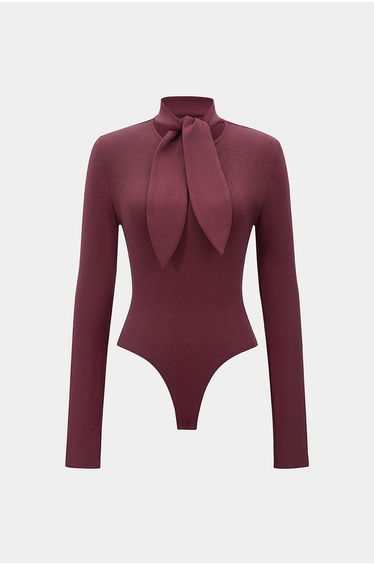 Round Neck Tie Front Long-Sleeve Bodysuit
