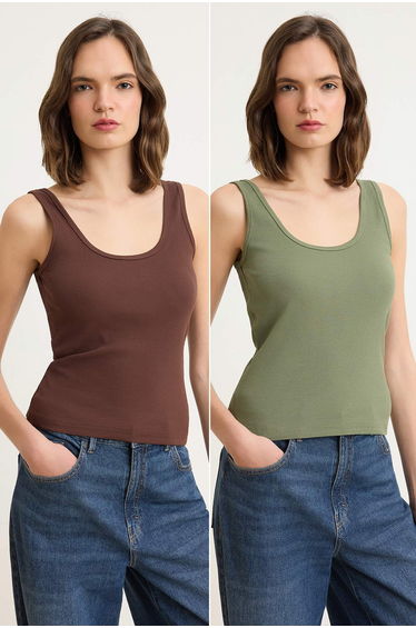 Brown-Khaki Fitted/Body-Fitting Pool Collar Corded Fabric Stretchy Knitted Undershirt