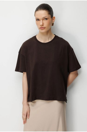 MIXRAY Oversized Crew Neck Plain T-Shirt with Slit