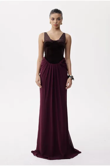 Boyan Mesh Ruch Maxi Dress