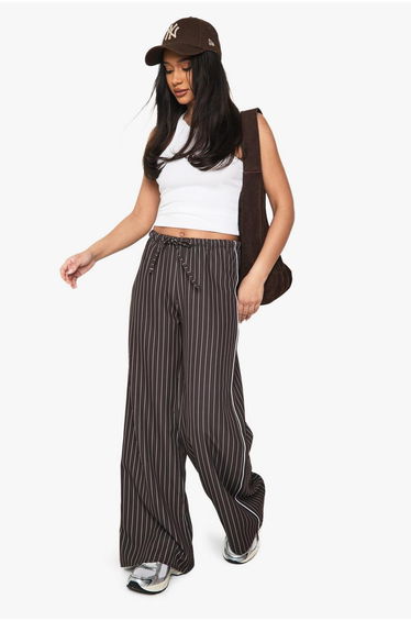 Pinstripe Drawcord Straight Leg Trousers