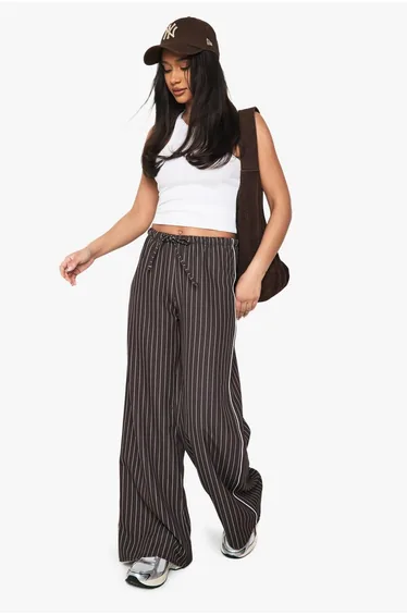 Pinstripe Drawcord Straight Leg Trousers