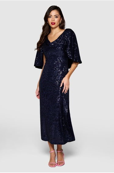 Closet London Navy Cowl Neck Cape Dress
