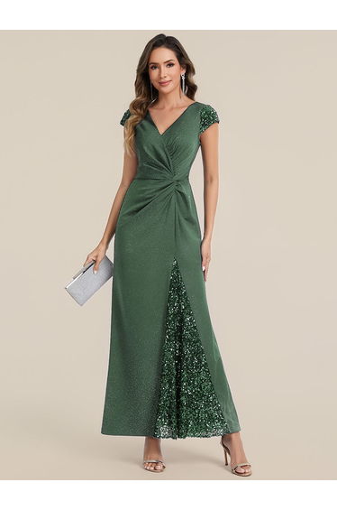 ever KAIA|Knotted Knit Cap Sleeve Maxi Glitter Evening Dress