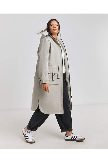 Grey Hooded Longline Utility Coat