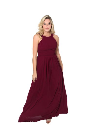 Pleated Front Chiffon Maxi Dress