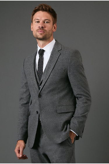 Charcoal Tweed Look Slim Fit Suit Jacket