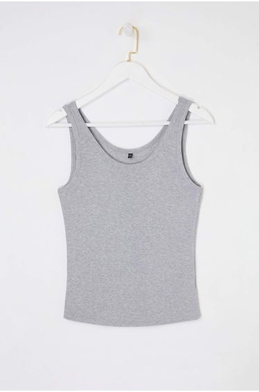 Gray Pool Collar Sleeveless Knitted Plus Size Undershirt